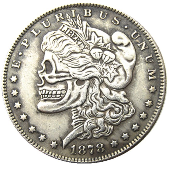 Hobo Morgan Dollar 1878P/CC/S/O Skull Zombie Skeleton Different Types , Back Silver Plated Copy Coins