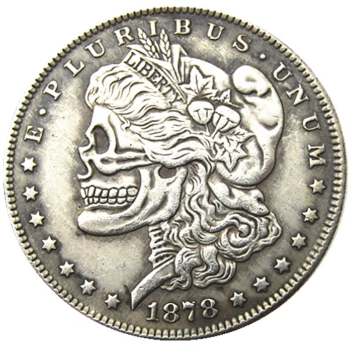 Hobo Morgan Dollar 1878P/CC/S/O Skull Zombie Skeleton Different Types , Back Silver Plated Copy Coins