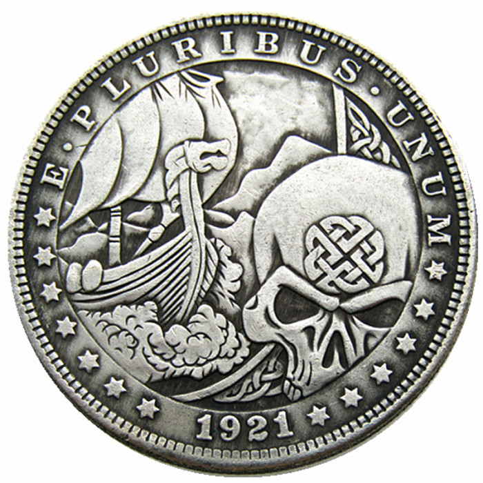 HB67 HOBO US Morgan Silver Plated Dollar skull zombie skeleton Copy Coin