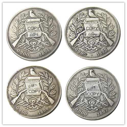 GUATEMALA A set of(1894-1897) 4pcs 1 PESO Silver Plated Copy Coin