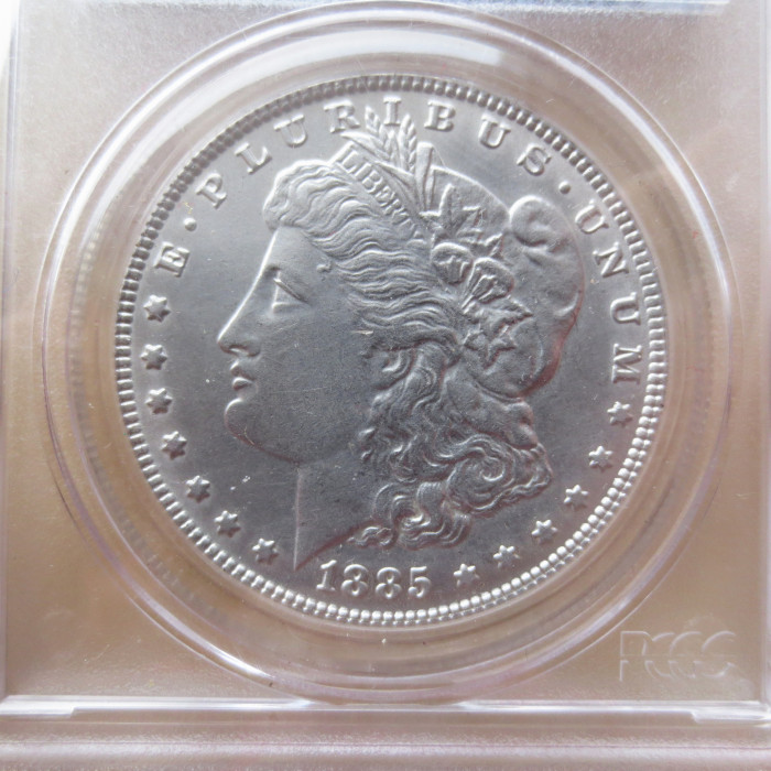 US Coin PCGS 1885CC MS63 $1 Morgan Dollar Silver Coins Currency Senior Transparent Box