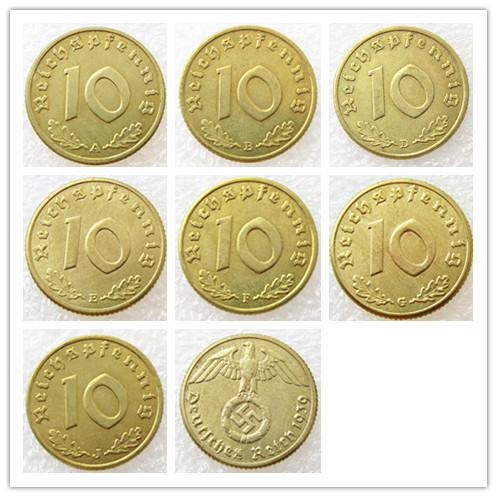 German A Set Of(1936-1939)ABDEFGJ 28pcs 10Pfennig 100% Brass Coin Copy