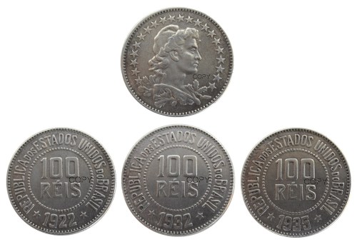 Brazil A set of(1922 1932 1935) 3pcs 100 Reis Nickel Plated Copy Coins