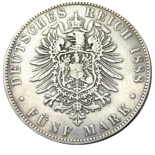 DE(26)Germany 1888 5Mark Silver Plated Copy Coin