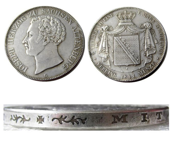 DE(06)GERMAN STATES. Saxe-Altenburg. Joseph. 1841G AR 2 Thaler Silver Plated Copy Coin