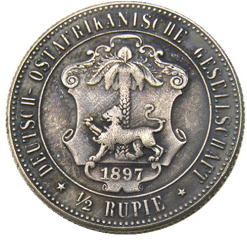 1897 German East Africa 1/2 Rupie Coin Guilelmus II Imperator Silver Plated Copy coin