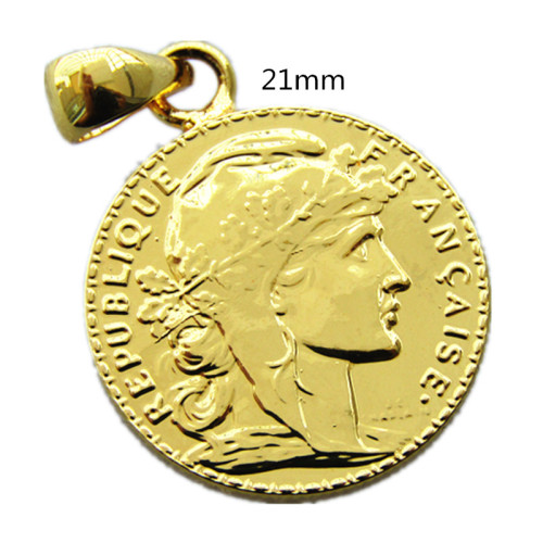 P(30)Coin Pendant 1912 France 20 Francs Rooster Gold Plated Copy Coin(21mm)