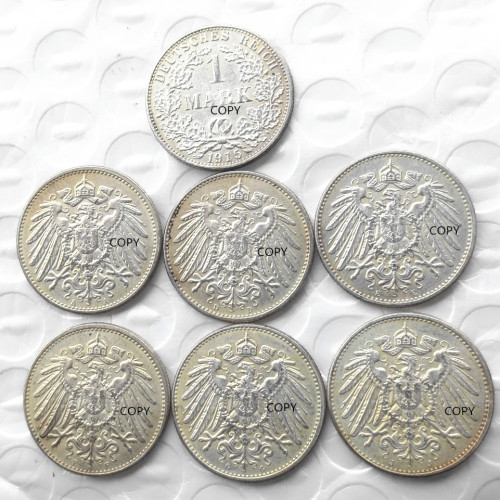 German 1 Mark 1915-ADEFGJ 6pcs Mintmark To Chose Silver Plated Coin Copy