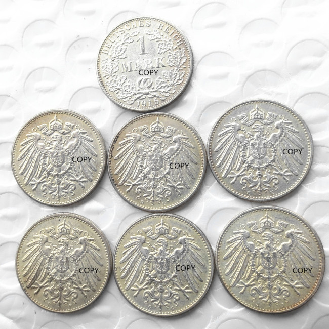 German 1 Mark 1915-ADEFGJ 6pcs Mintmark To Chose Silver Plated Coin Copy