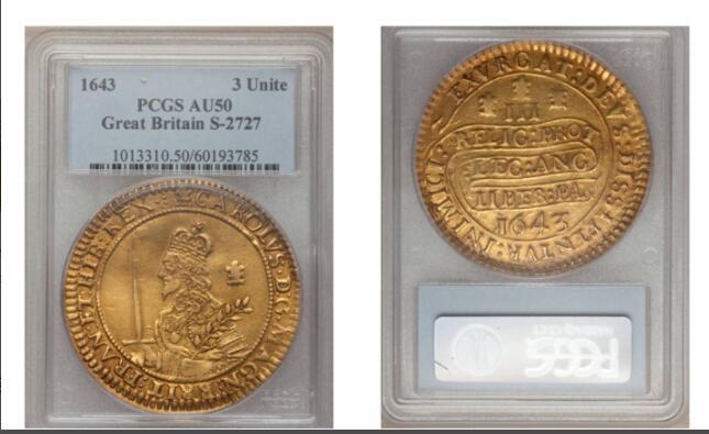 United Kingdom - 1643 PCGS AU50 King Charles I of England (1600-1649) Gold-Plated Coins Currency Senior Transparent Box
