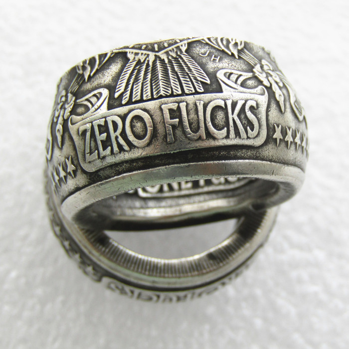 US ONE/ZERO FUCKS Dollar Ring 'eagle' Silver Plated Handmade In Sizes 6-16