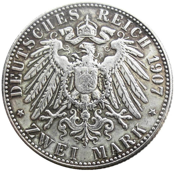 1907 German States BADEN 2 Mark Silver Plated copy Coin