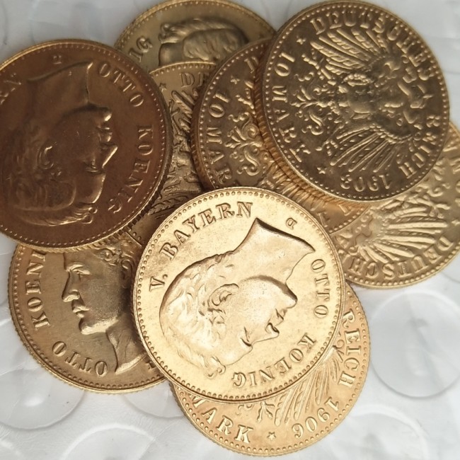 Germany Bavaria 10 Mark Full set(1902-1913) 9pcs Gold Plated Copy Coins