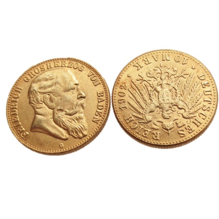 German States 1902 BADEN 10 Mark Gold Plated Copy Coins