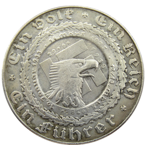 German WW2 5 Mark Commemorative Silver Plated/Gold Plated Coin Copy Type17
