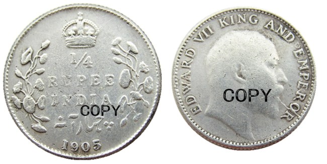 IN(09) Indian 1/4 Rupee 1905 Ancient Silver Plated Copy Coins