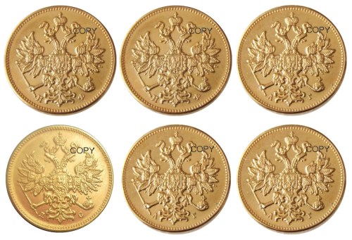 Euro 1881-1885 6PCS Russian Aleksandr III 3 Rubles Gold Plated Copy Coins