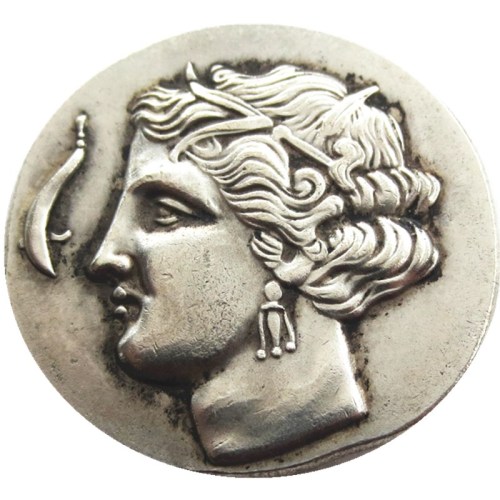 G(22)SICULO-PUNIC,Carthage,310 BC Tetradrachm Arethusa Silver Plated Copy Coin