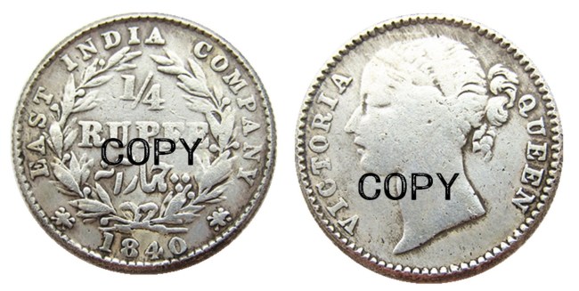 IN(08) Indian 1/4 Rupee 1840 Ancient Silver Plated Copy Coins