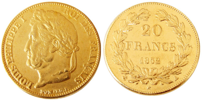 France Louis-Philippe 1832A 20 France Gold Plated Copy Coin