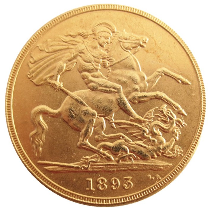 UK 1893 Queen Victoria Great Britain Two Pounds Double Sovereign Gold Plated Copy Coin