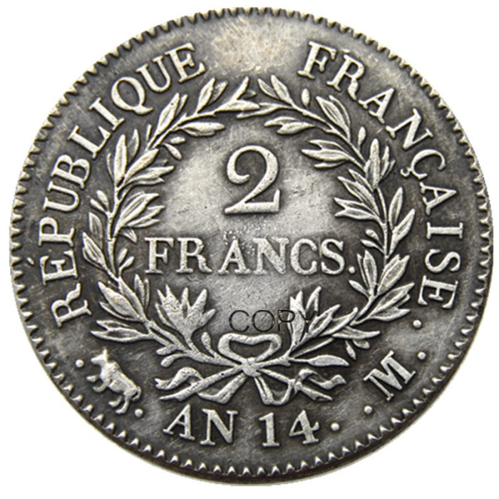 France A Set Of(AN13 A M AN14 A M) 4pcs 2Francs Napoléon I Silver Plated Copy Coins