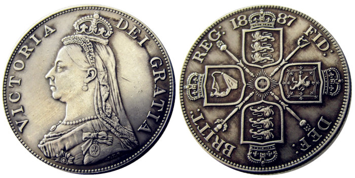 UF(01)GREAT BRITAIN, Victoria Double Florin 1887 Silver Plated Copy Coin