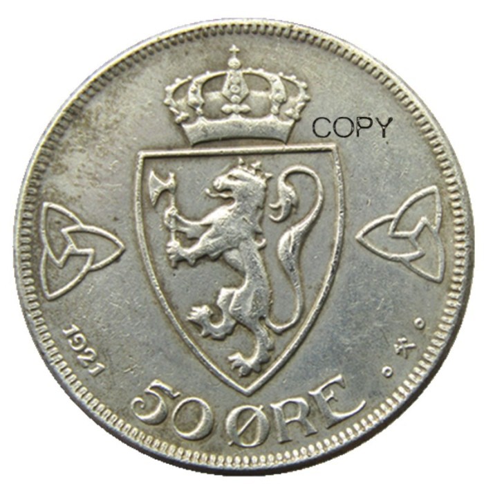 Norway 50 Øre - Haakon VII Year 1921 1922 1923 Silver-Plated Coin COPY