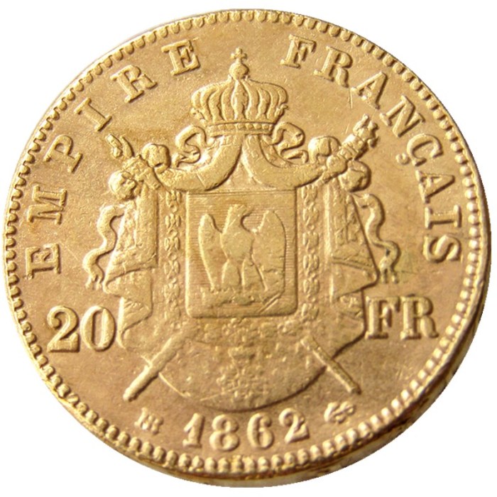 France Napoleon 20 France 1862B Gold Plated Copy Coin