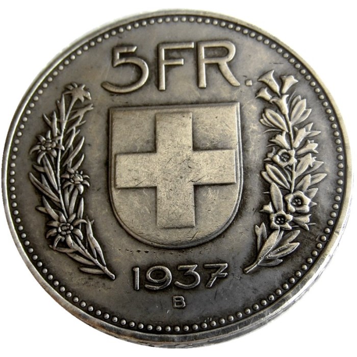 1937 Switzerland (Confederation) 5Francs（5Franken）Copy Coin(31.45mm)