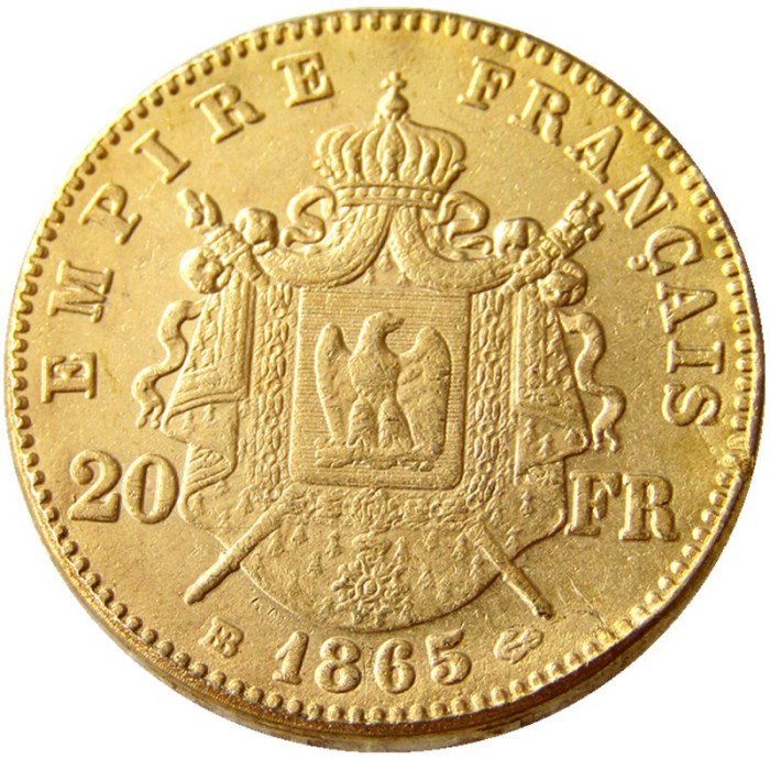 France Napoleon 20 France 1865B Gold Plated Copy Coin