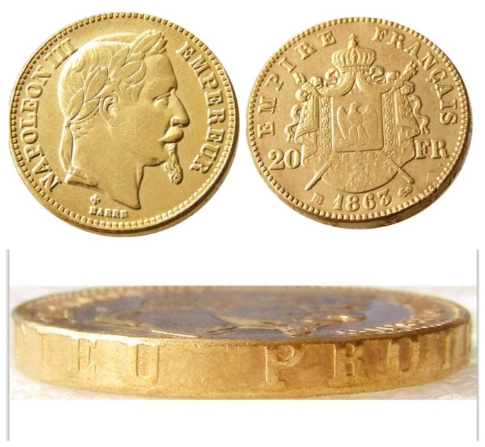 France Napoleon 20 France 1863B Gold Plated Copy Coin