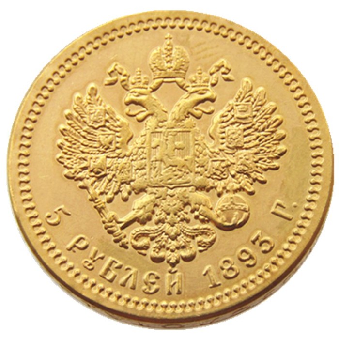 Euro 1893 Russian 5 Rubles Gold Plated Copy Coins