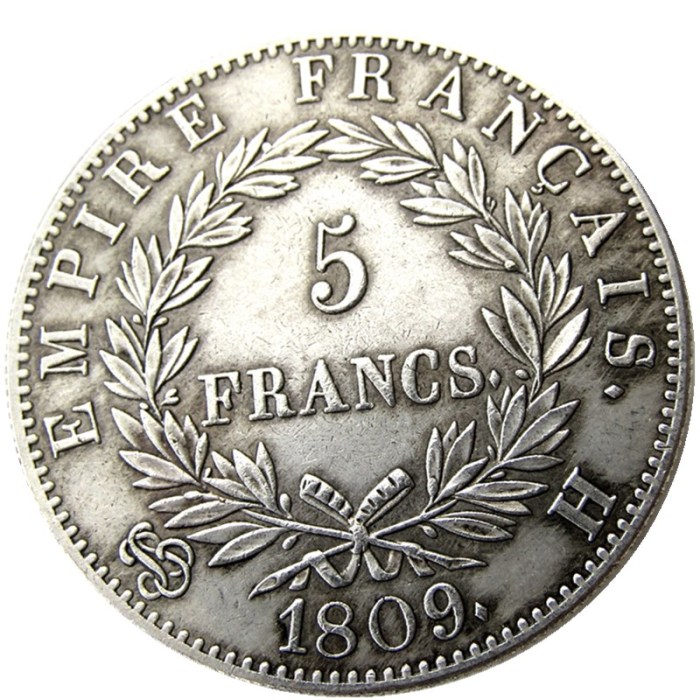 France 5 Francs 1814A-T 9pcs Different Mintmark Silver Plated Copy Coins