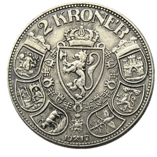 Norway 2 Kroner - Haakon VII 1917 Silver-Plated Coin COPY
