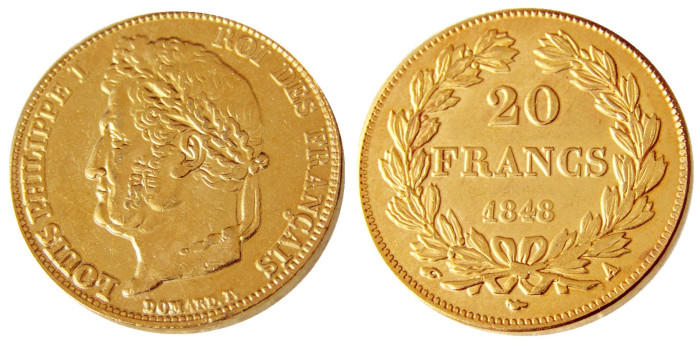 France Louis-Philippe 1848A 20 France Gold Plated Copy Coin