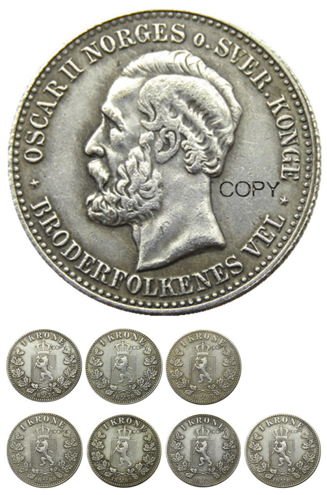 A set of (1877-1904) 7pcs Norway 1 Kroner Silver Foreign Coin Silver Plated Copy Coins