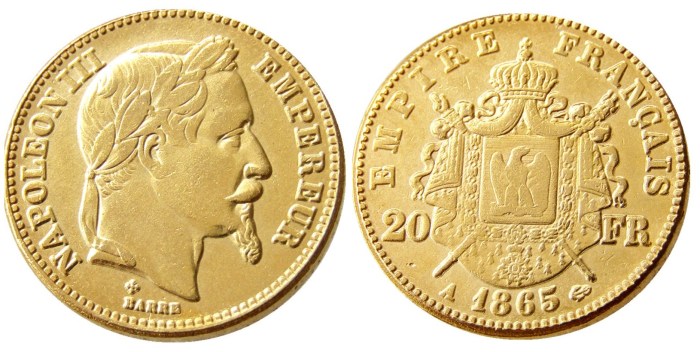 France Napoleon 20 France 1865A Gold Plated Copy Coin
