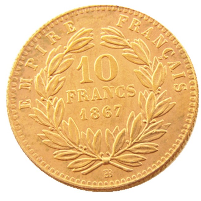 France 1867B 10 Francs Napoleon Gold Plated Copy Coin