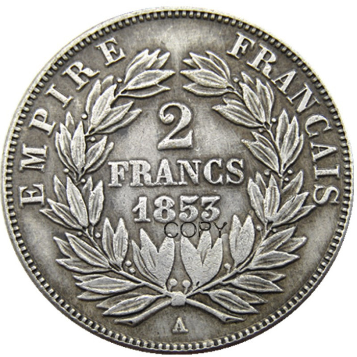 France A set of(1853-1863A)4pcs 2Francs Napoleon III Silver Plated Copy Coins