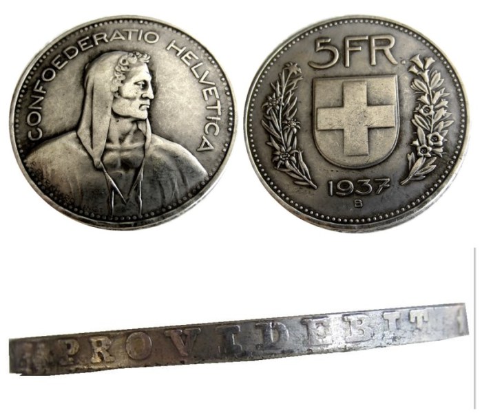 1937 Switzerland (Confederation) 5Francs（5Franken）Copy Coin(31.45mm)