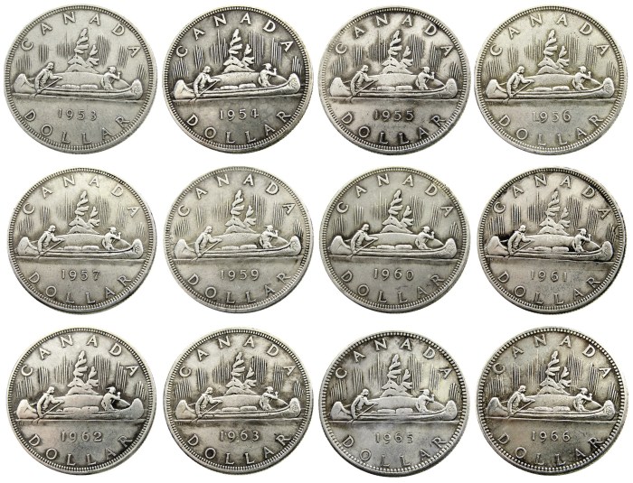 Canada 1 Dollar A Set Of (1953-1966)12pcs ELIZABETH II DEI GRATIA REGINA (1st portrait) Canadian Dollar Silver Plated Copy Coins