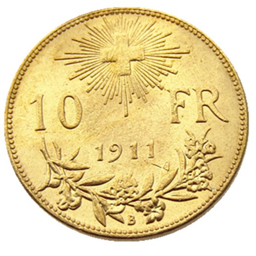Switzerland 10 Frs 1911 Gold Plated Creative Copy Coin