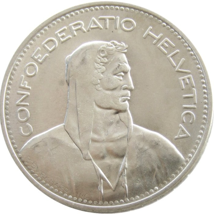 1937-1954 Switzerland (Confederation) 5Francs（5Franken）Silver Plated Copy Coin(31.45mm)