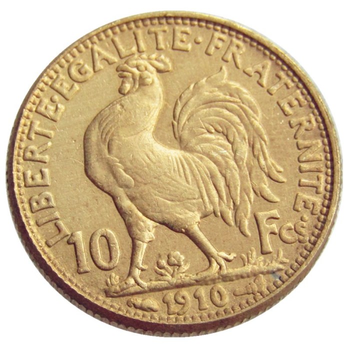 France 1910 10 Francs Rooster Gold Plated Copy Coin