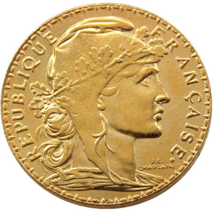 France 1914 20 Francs Rooster Gold Plated Copy Coin