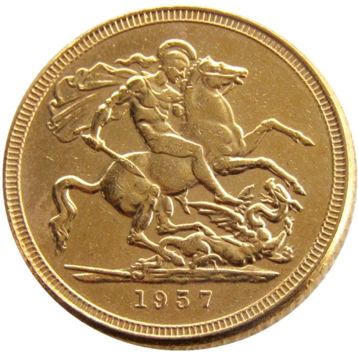 UK 1957 REGINA FD ELIZABETH II DEI GRATIA GOLD PLATED 1 SOVEREIGN (1LSD) COPY COINS