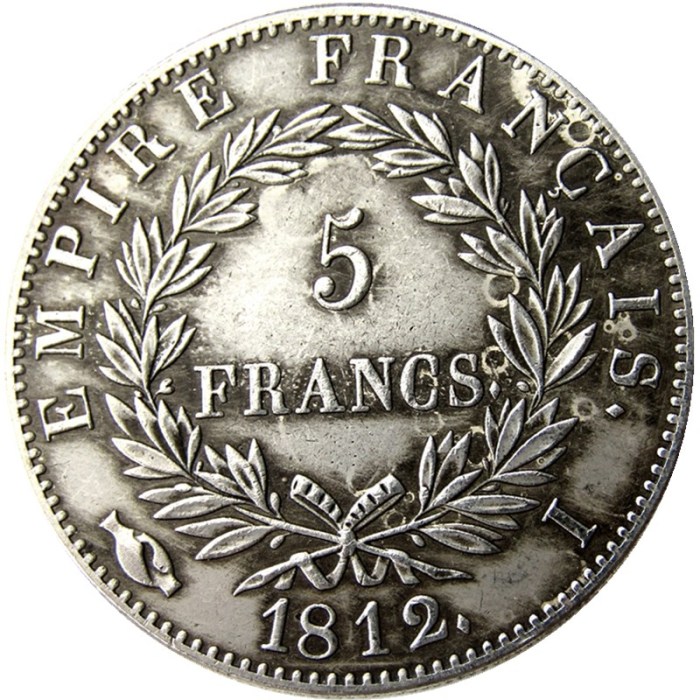 France 5 Francs 1812A-T 12pcs Different Mintmark Silver Plated Copy Coins