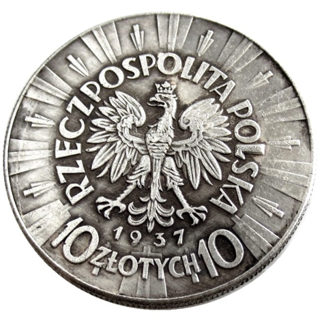 Poland 10 Zlotych 1937 Silver Plated Copy Coin