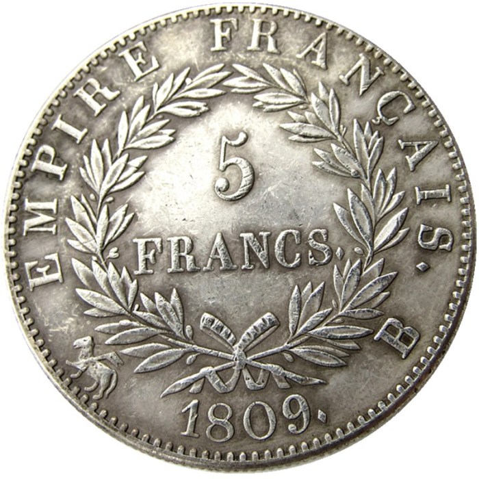 France 5 Francs 1814A-T 9pcs Different Mintmark Silver Plated Copy Coins